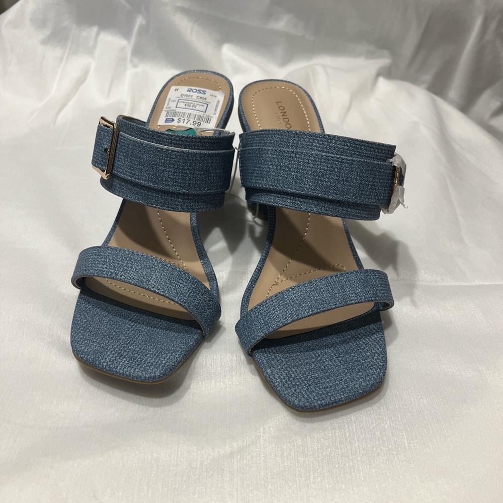 Denim block heels